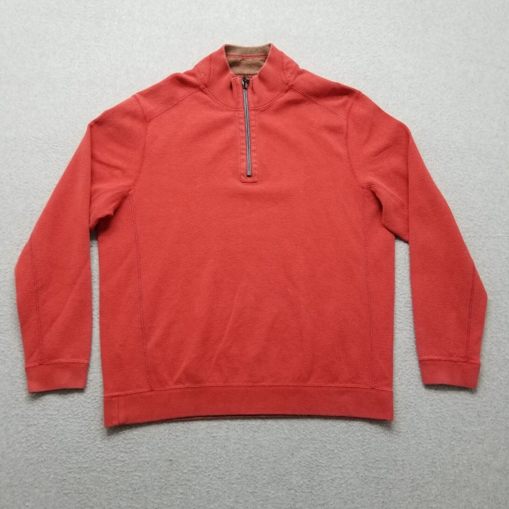 Tommy Bahama‎ Sweater Mens Medium Red Pullover Mock Neck Zip